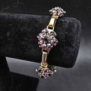 Barclay Purple Rhinestone Flower Bracelet UV Glow Vintage Jewelry